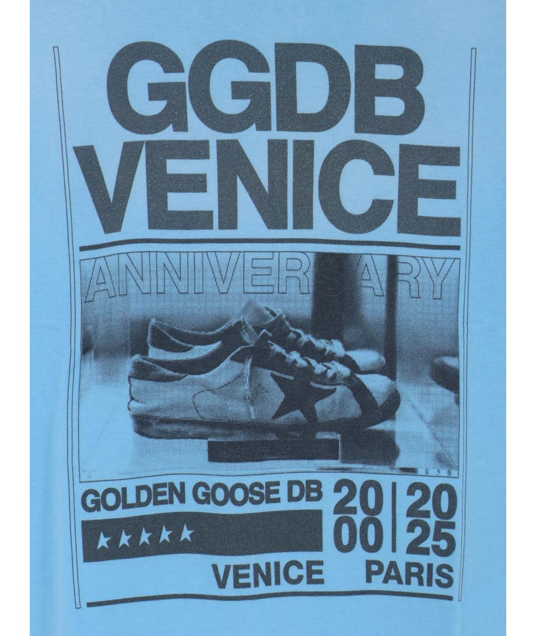 GOLDEN GOOSE DELUXE BRAND Голубая хлопковая футболка, фото 2