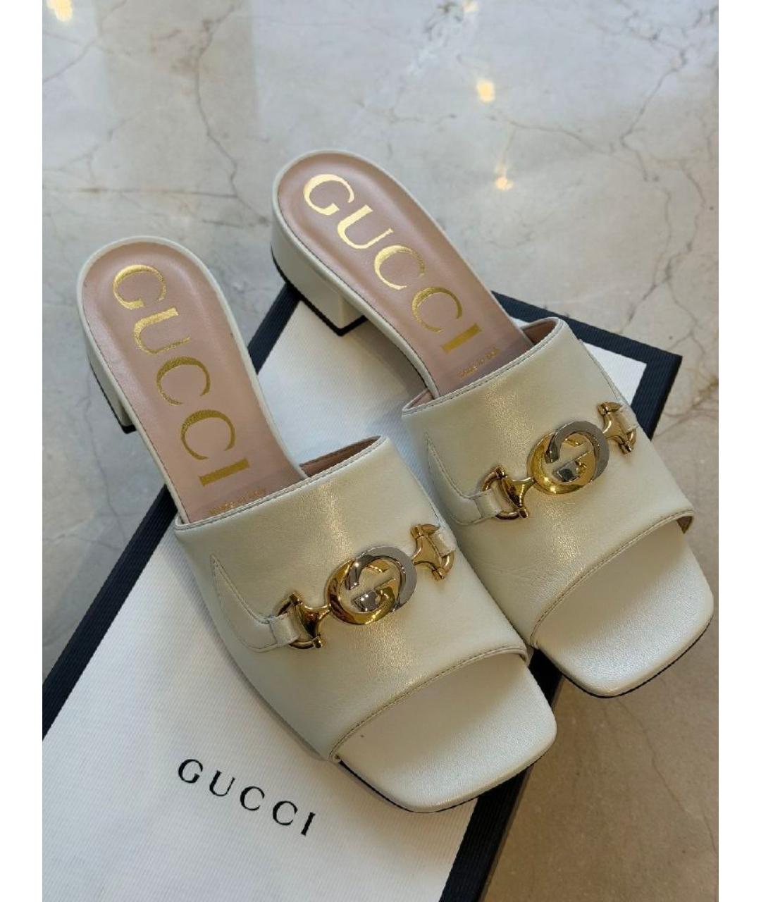 GUCCI Бежевые кожаные мюли, фото 2