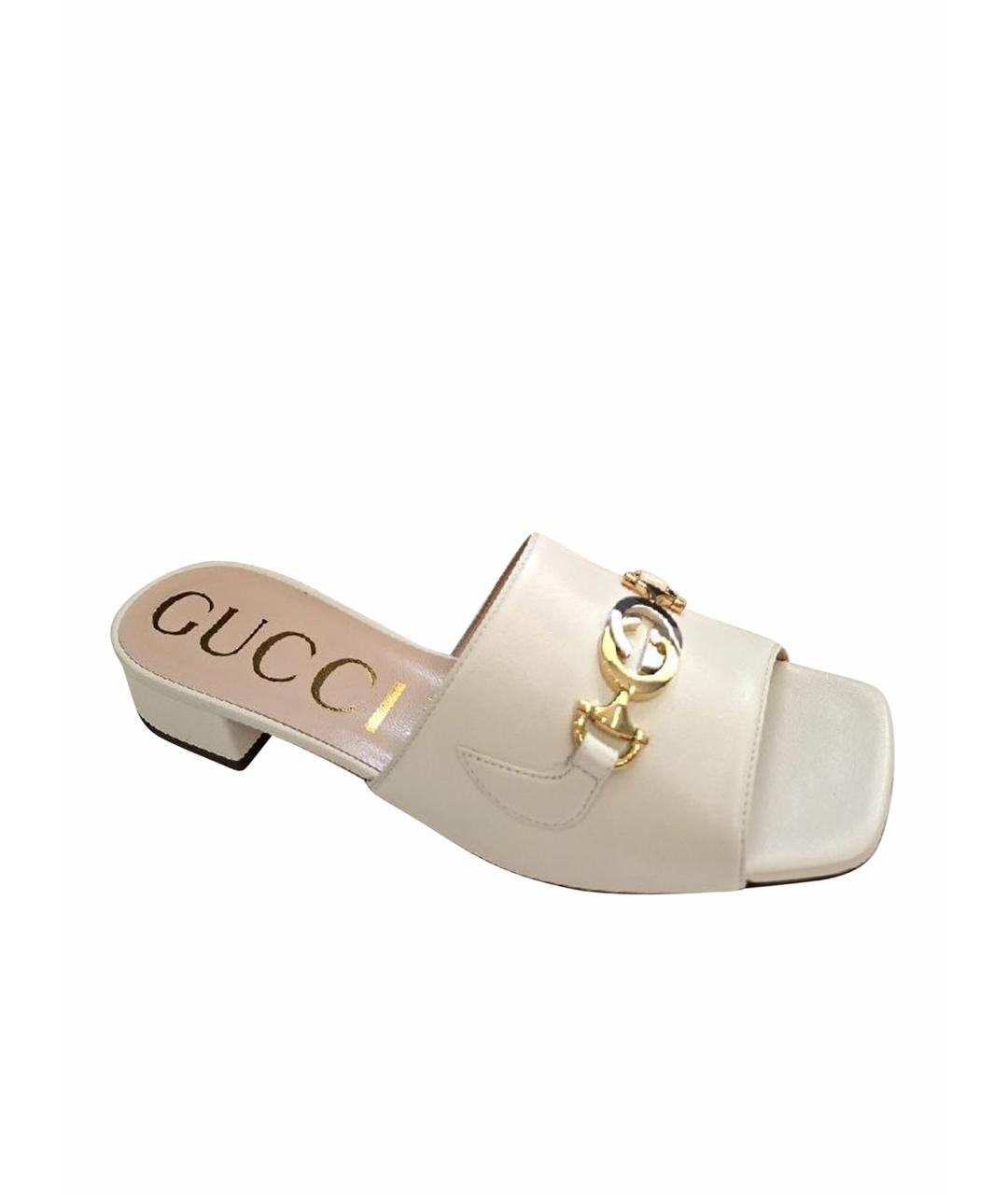 GUCCI Бежевые кожаные мюли, фото 1