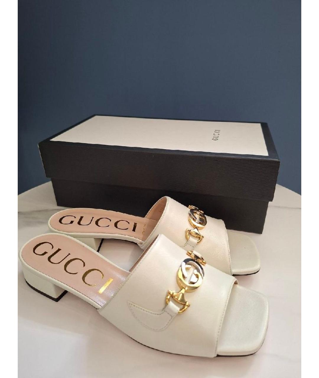 GUCCI Бежевые кожаные мюли, фото 7