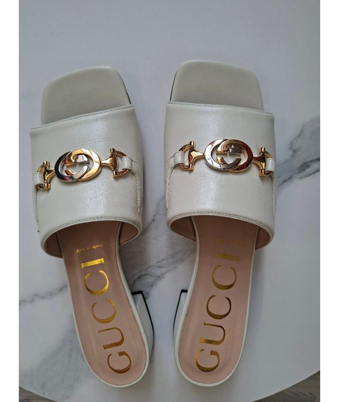 GUCCI Бежевые кожаные мюли, фото 3