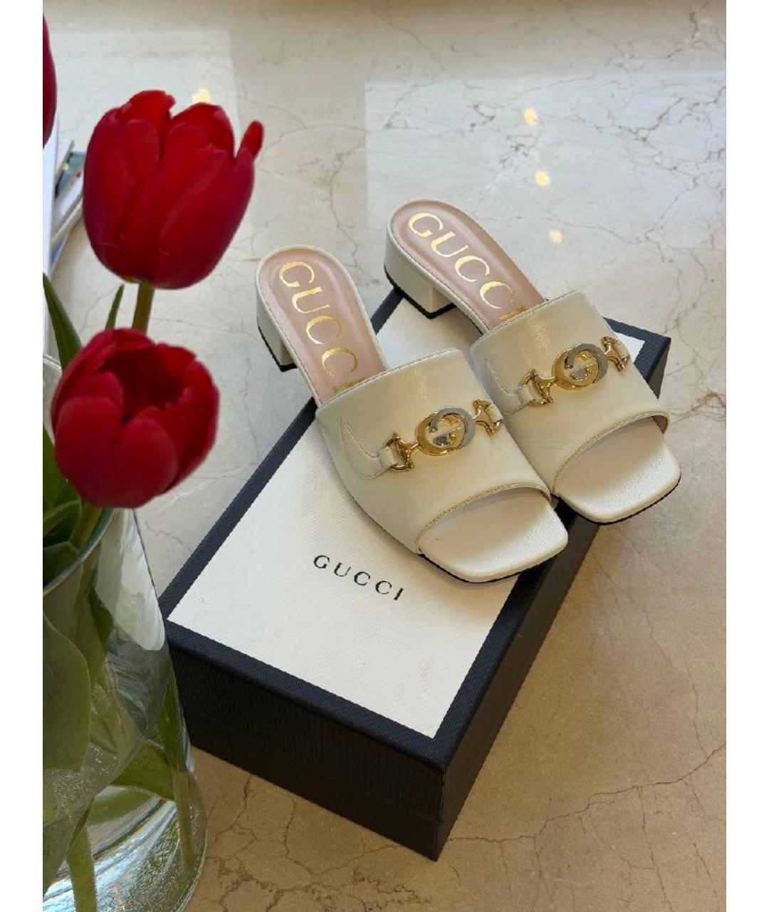 GUCCI Бежевые кожаные мюли, фото 6