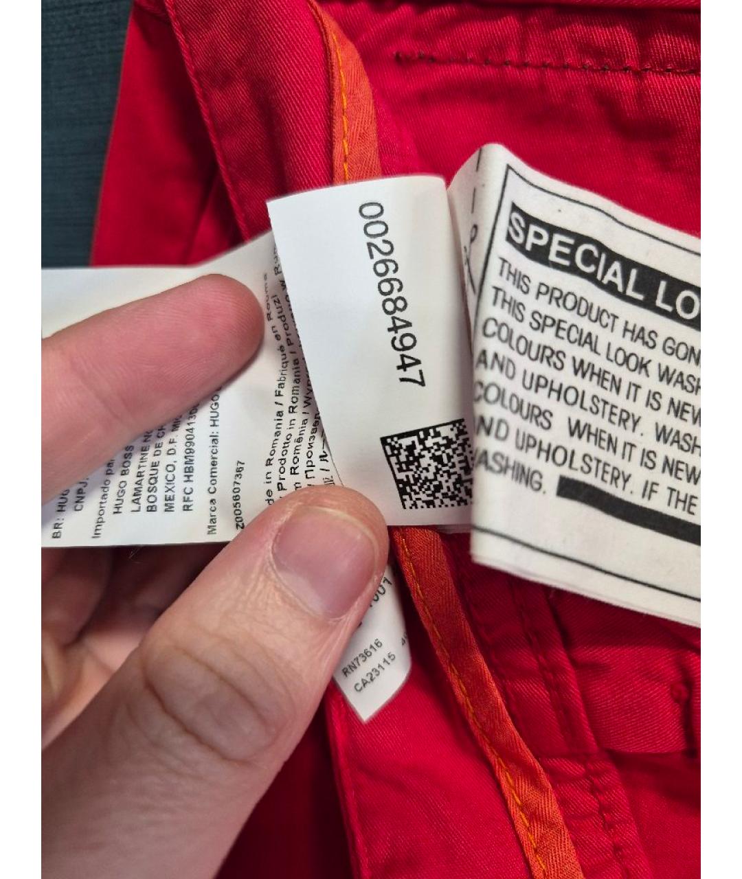 HUGO BOSS Красные хлопковые брюки чинос, фото 6