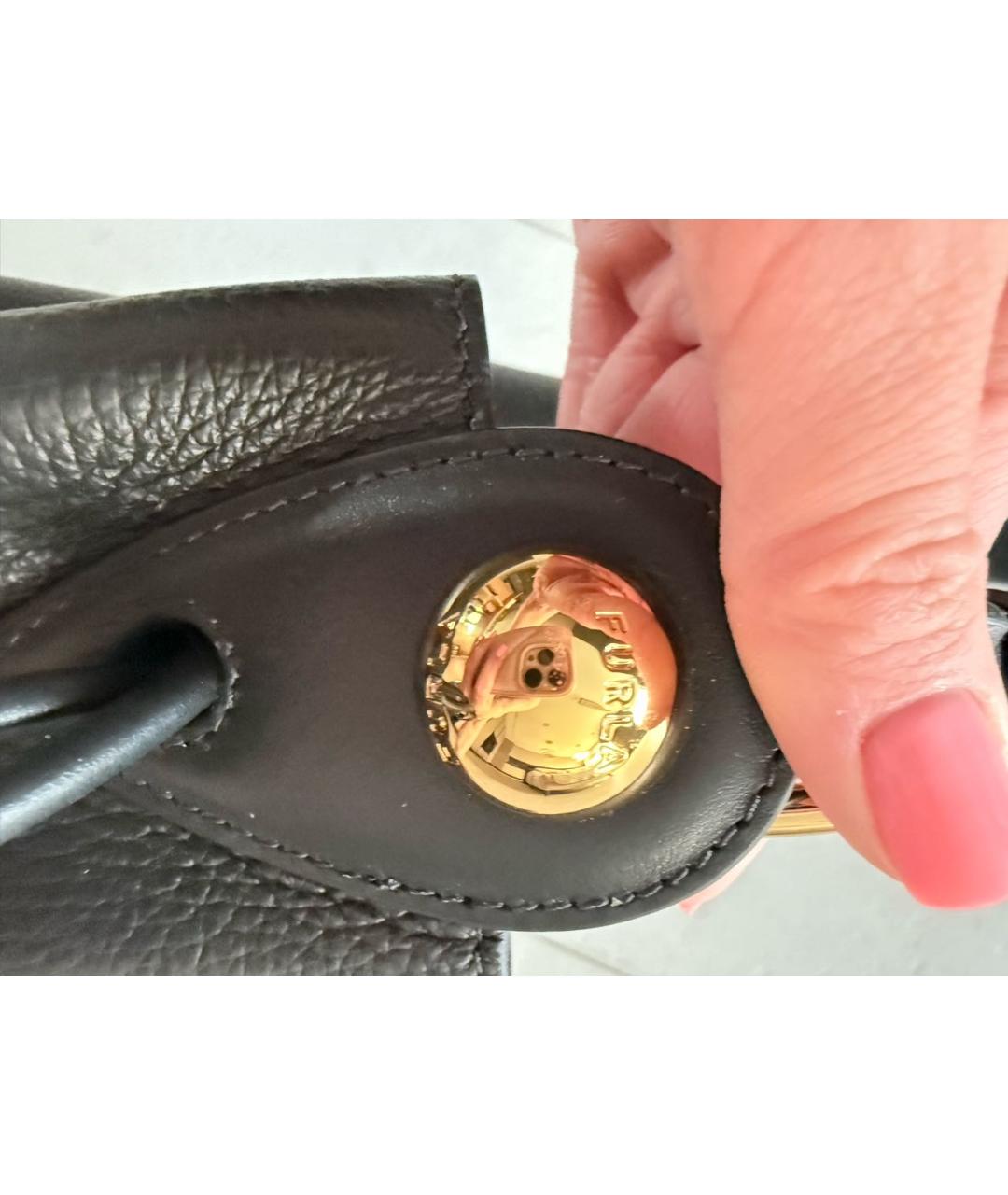 FURLA Черная кожаная сумка тоут, фото 5