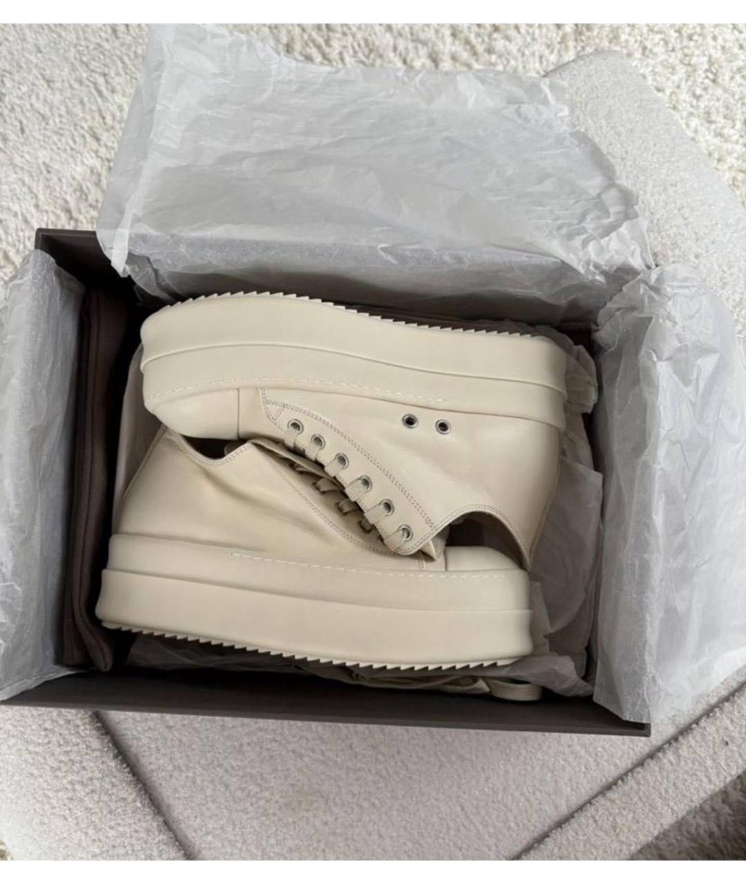 RICK OWENS Бежевые кожаные кеды, фото 3