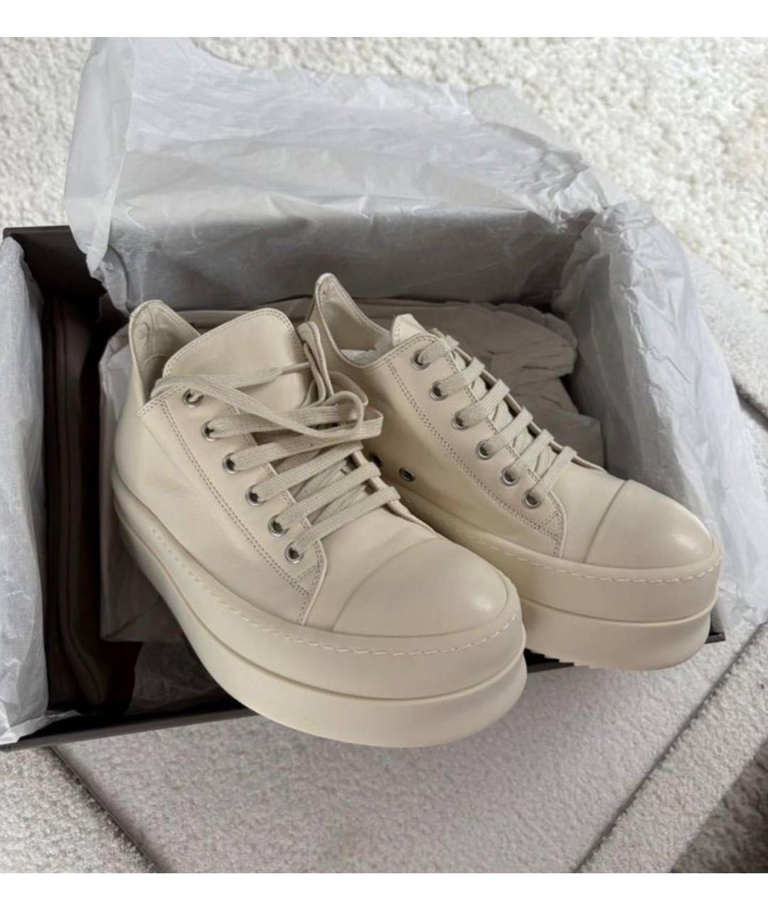 RICK OWENS Бежевые кожаные кеды, фото 5