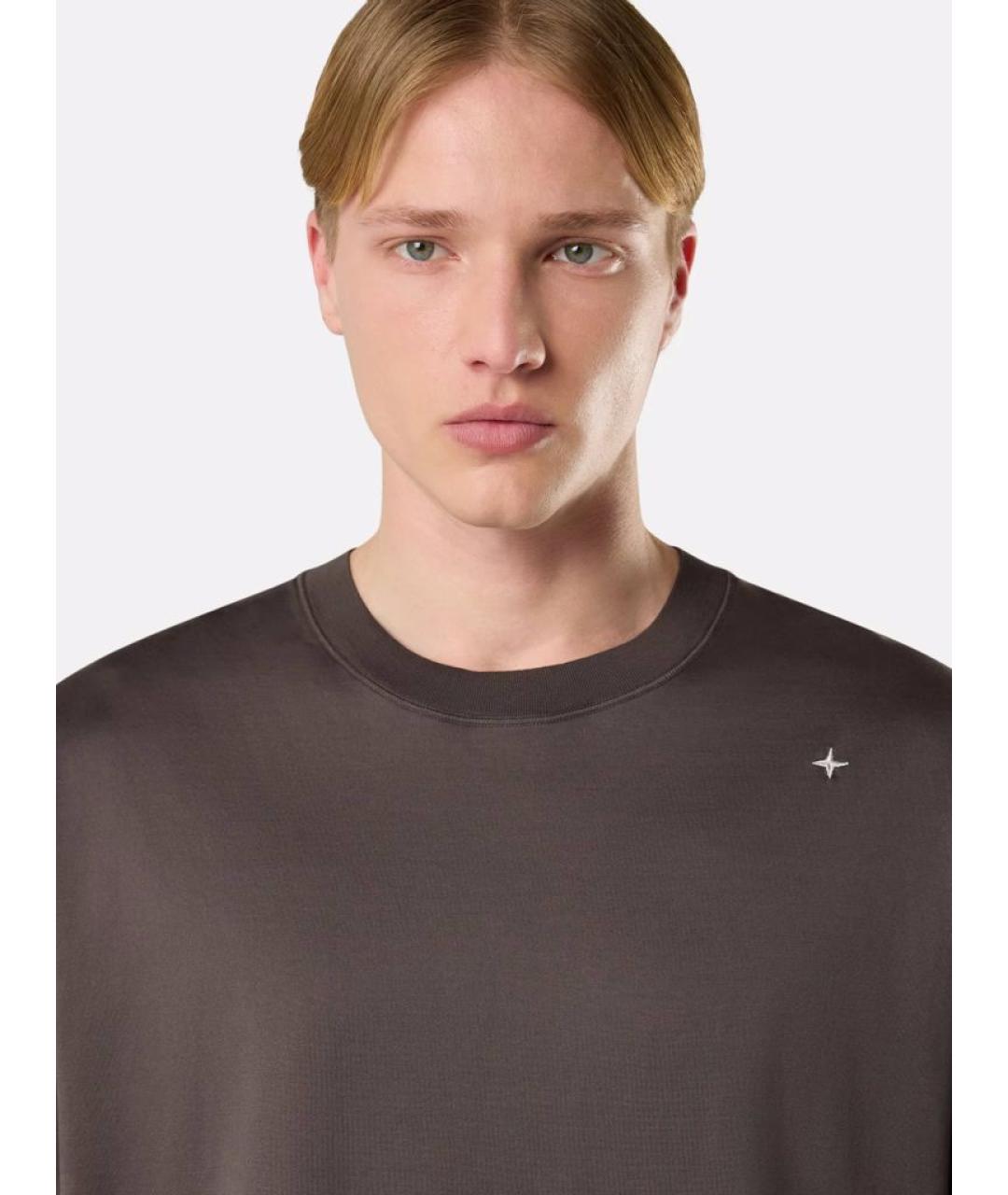 STONE ISLAND Коричневая хлопковая футболка, фото 4