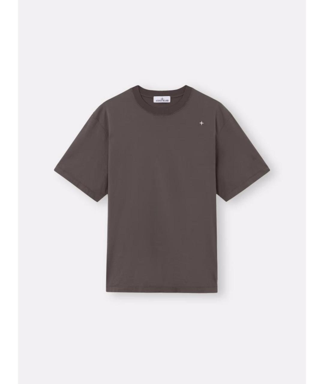 STONE ISLAND Коричневая хлопковая футболка, фото 6
