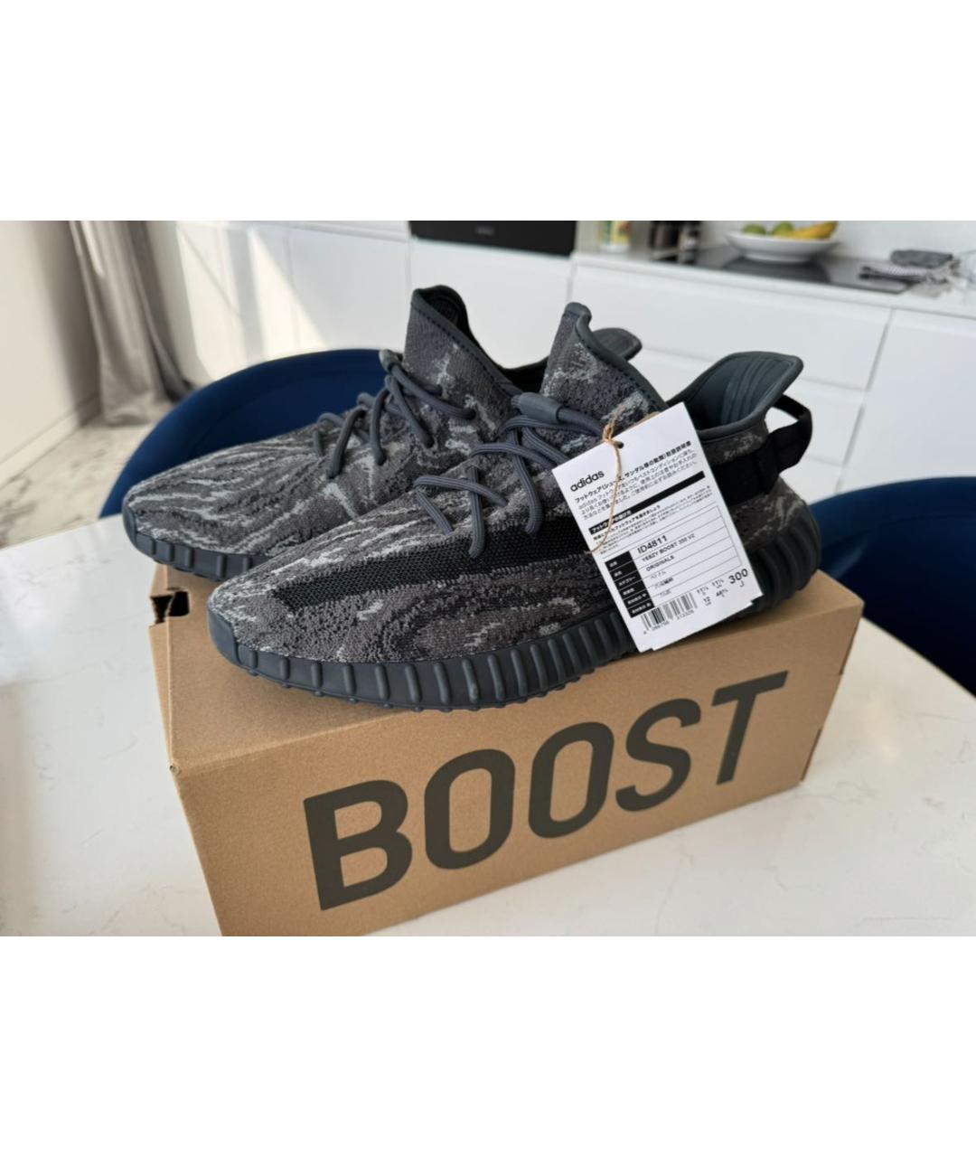 ADIDAS YEEZY Антрацитовые текстильные низкие кроссовки / кеды, фото 4