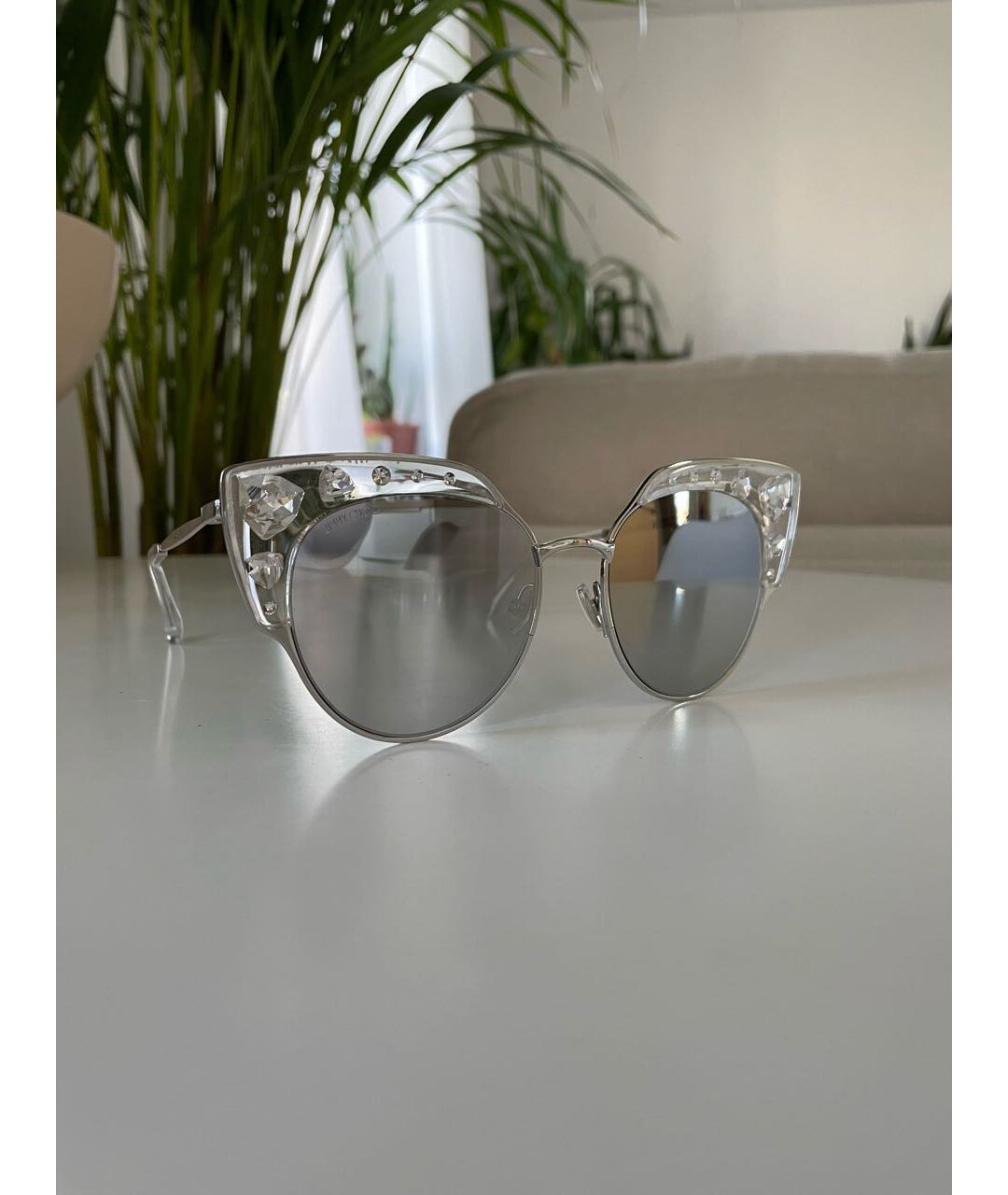 JIMMY CHOO Серебряные пластиковые солнцезащитные очки, фото 2