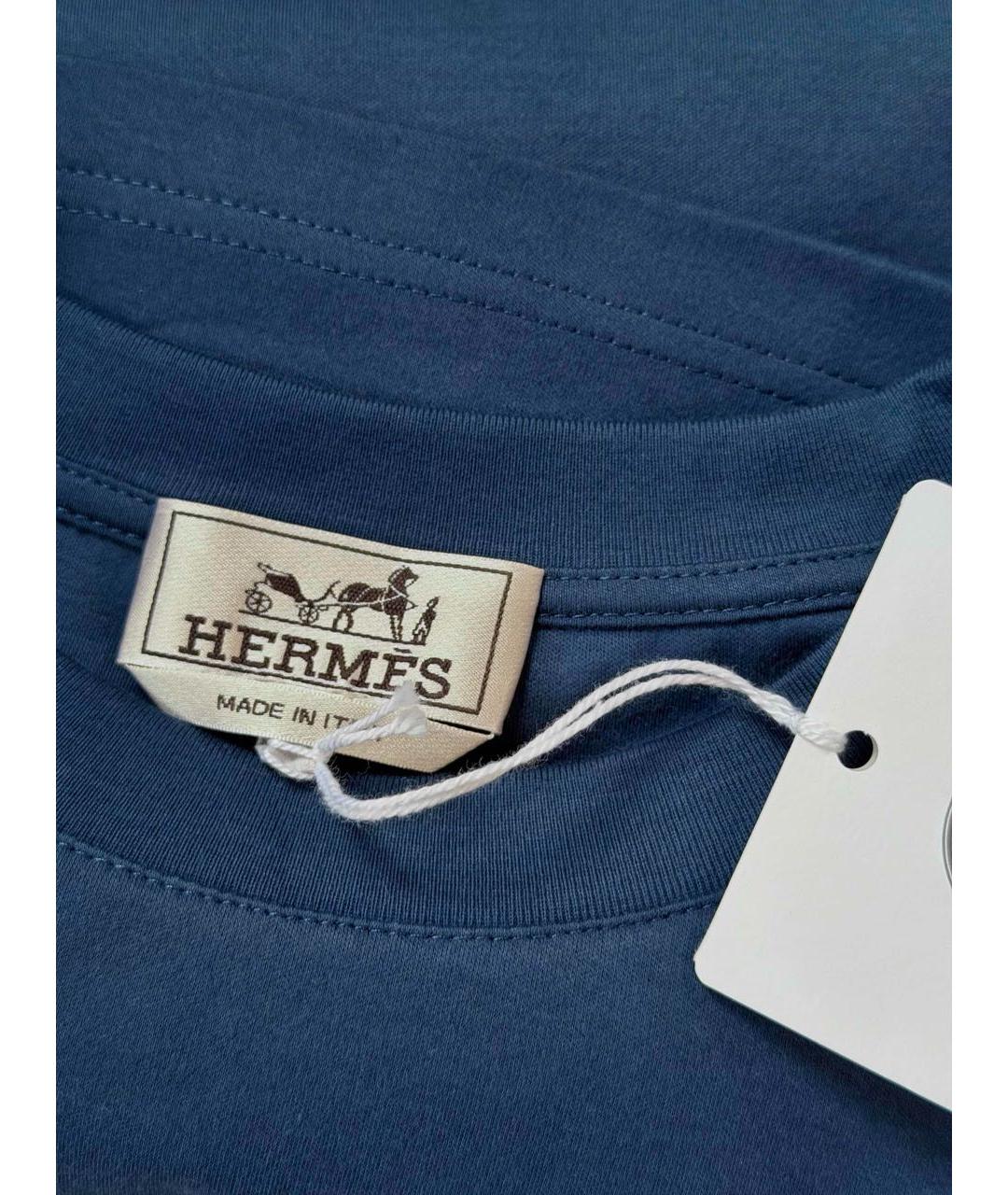 HERMES Синяя хлопковая футболка, фото 5