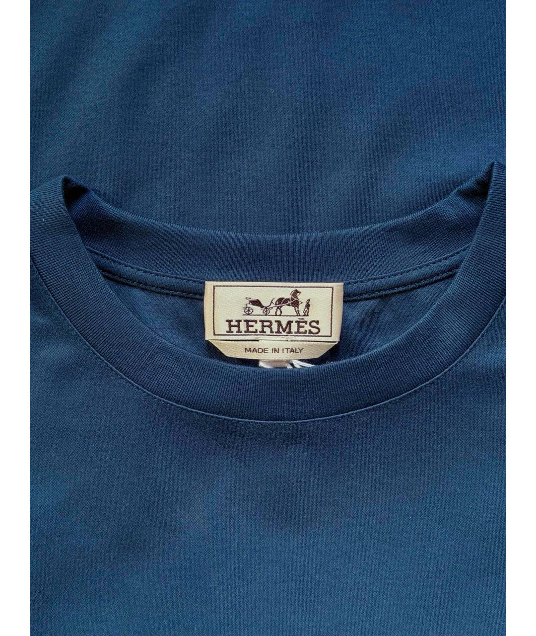 HERMES Синяя хлопковая футболка, фото 4