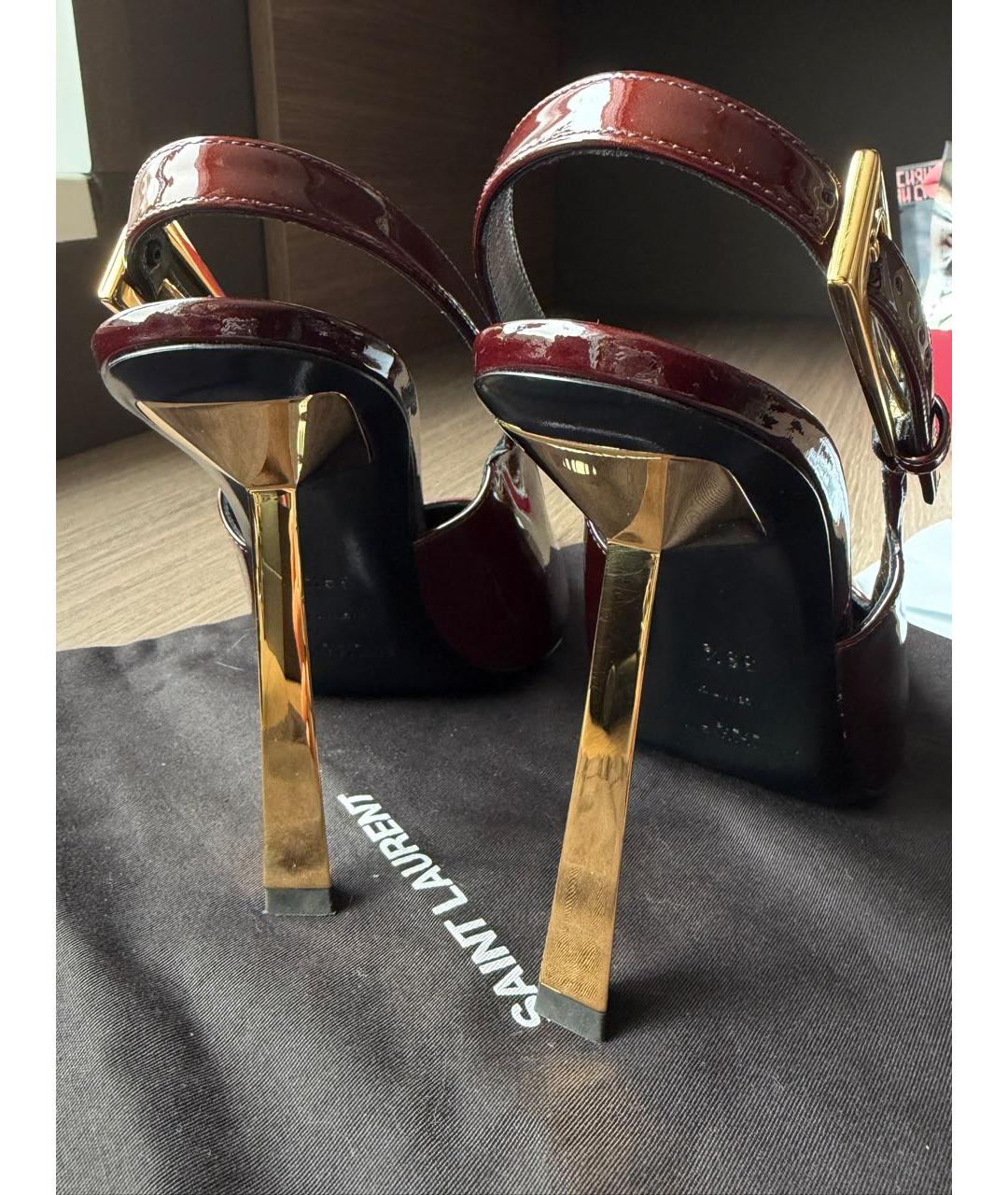 SAINT LAURENT Бордовые туфли из лакированной кожи, фото 4