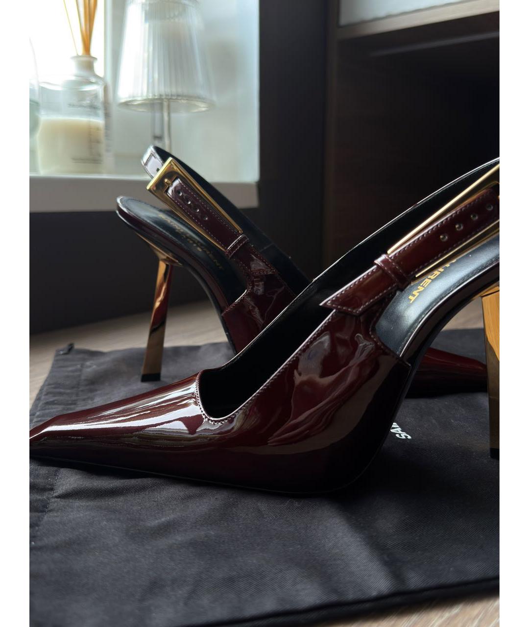 SAINT LAURENT Бордовые туфли из лакированной кожи, фото 7