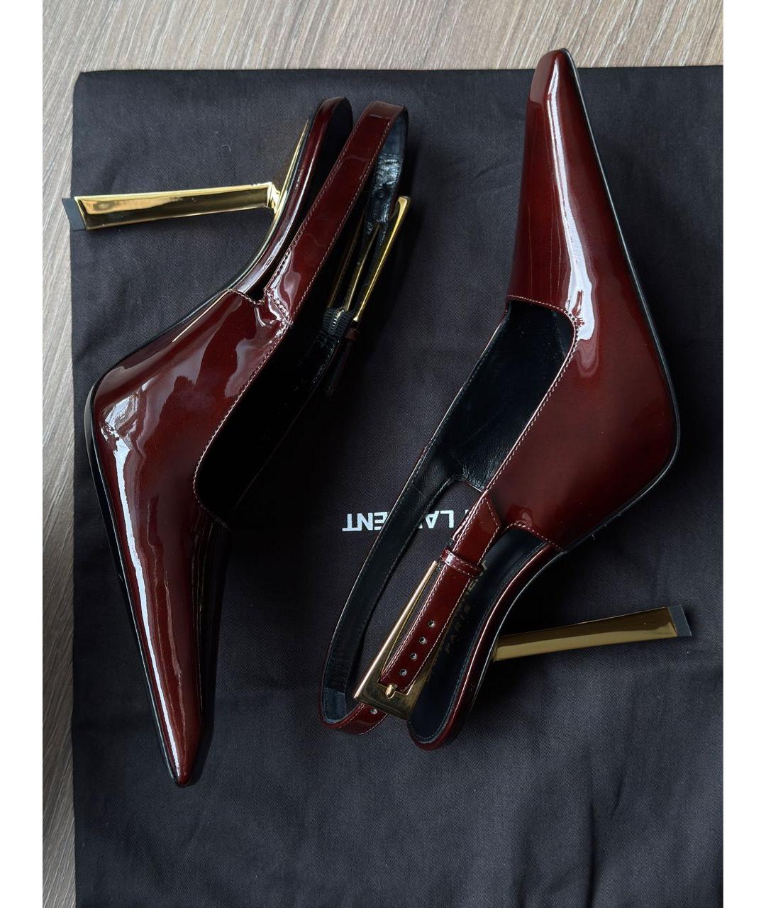SAINT LAURENT Бордовые туфли из лакированной кожи, фото 8