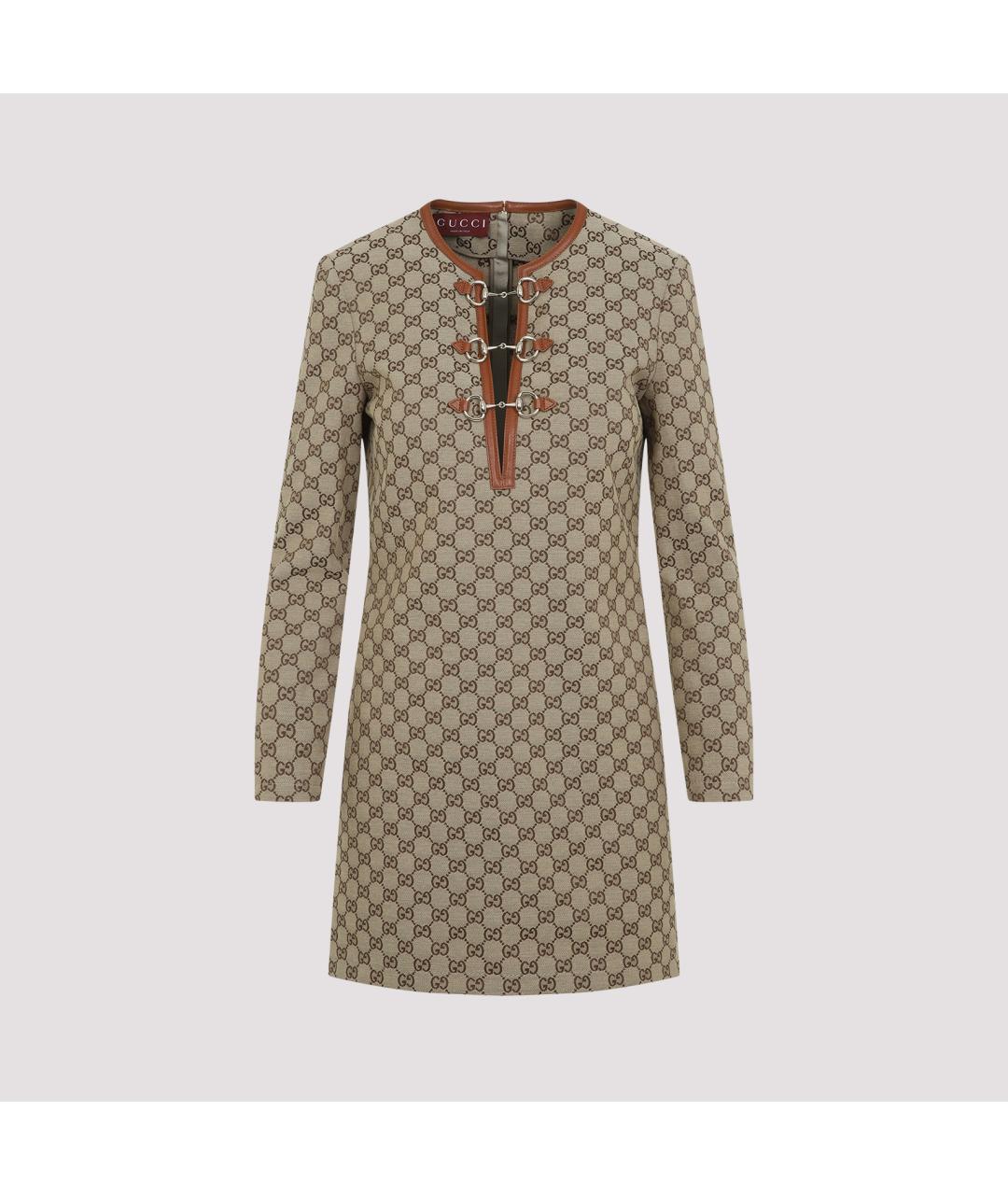 GUCCI Бежевое полиэстеровое повседневное платье, фото 2