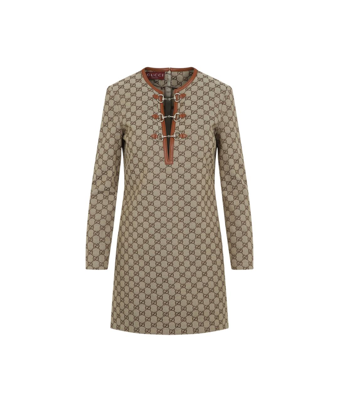 GUCCI Бежевое полиэстеровое повседневное платье, фото 1