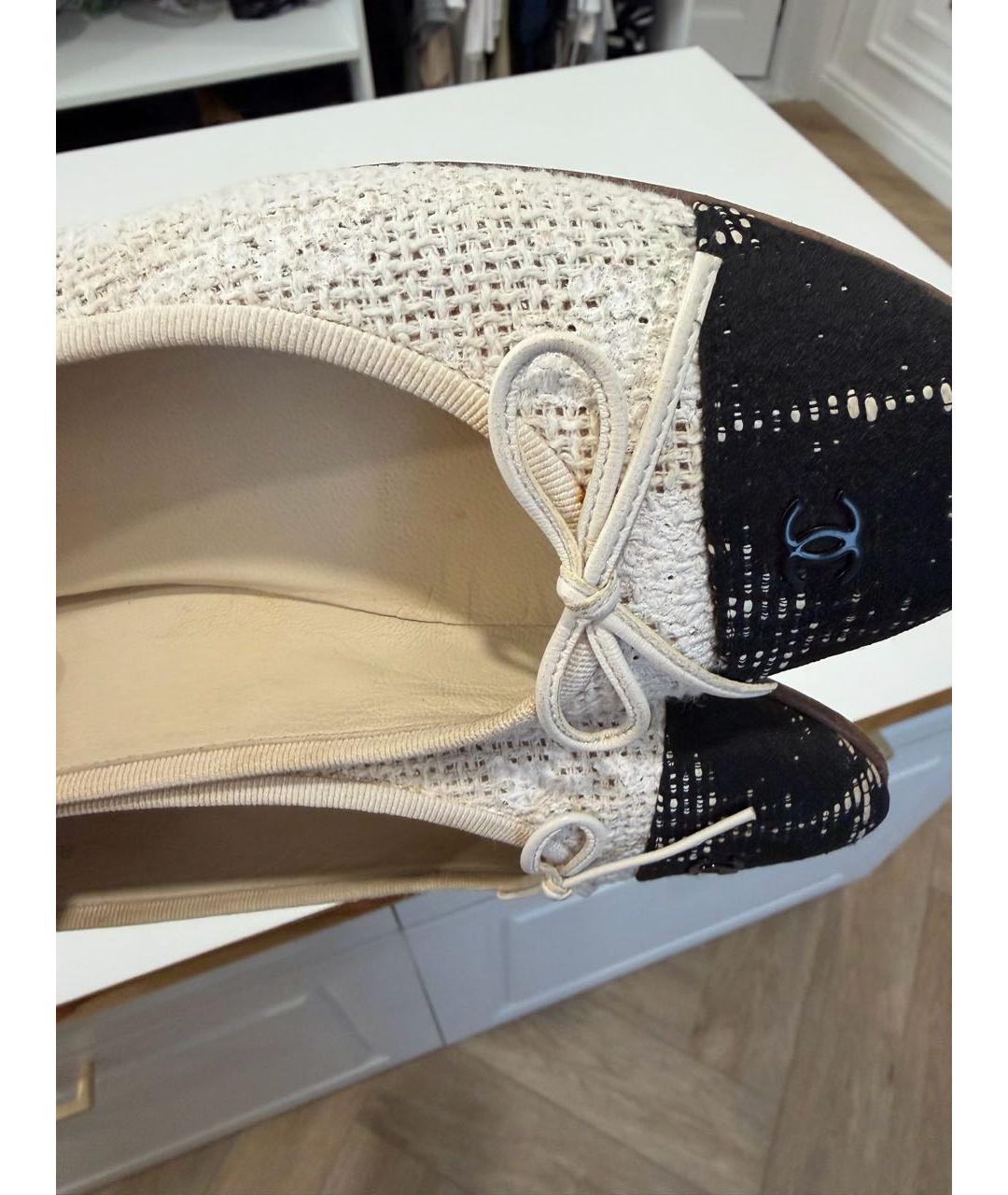 CHANEL Белые текстильные балетки, фото 5