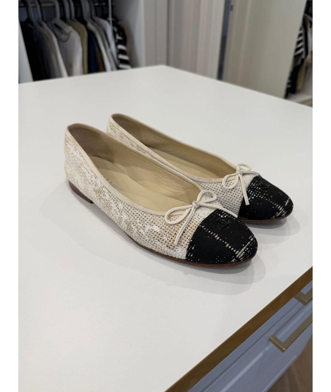 CHANEL Белые текстильные балетки, фото 6