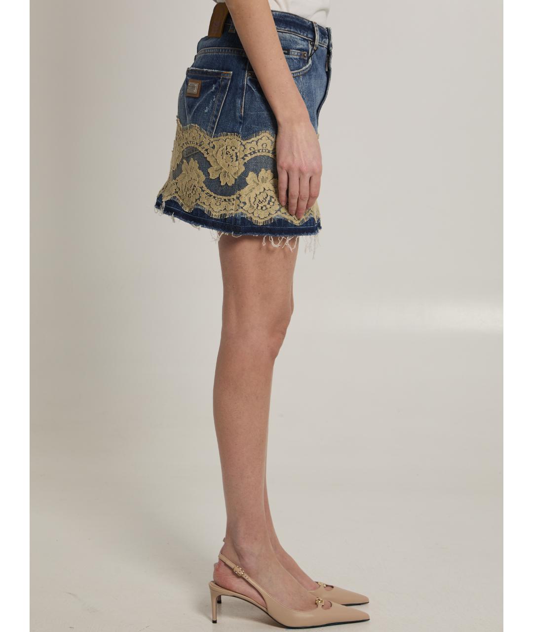 DOLCE&GABBANA Синяя хлопковая юбка мини, фото 3