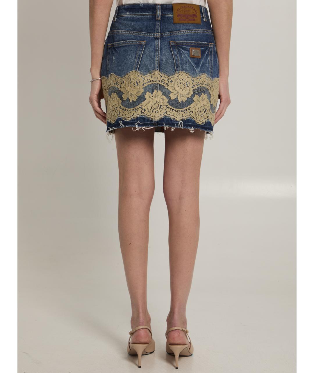 DOLCE&GABBANA Синяя хлопковая юбка мини, фото 4