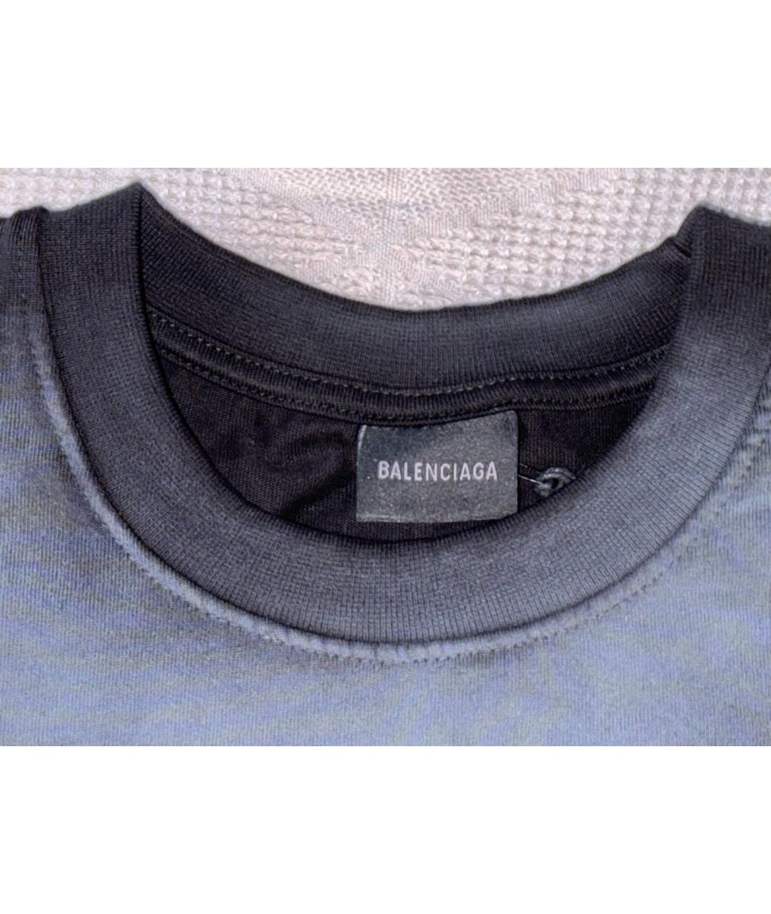 BALENCIAGA Темно-синяя хлопковая футболка, фото 3