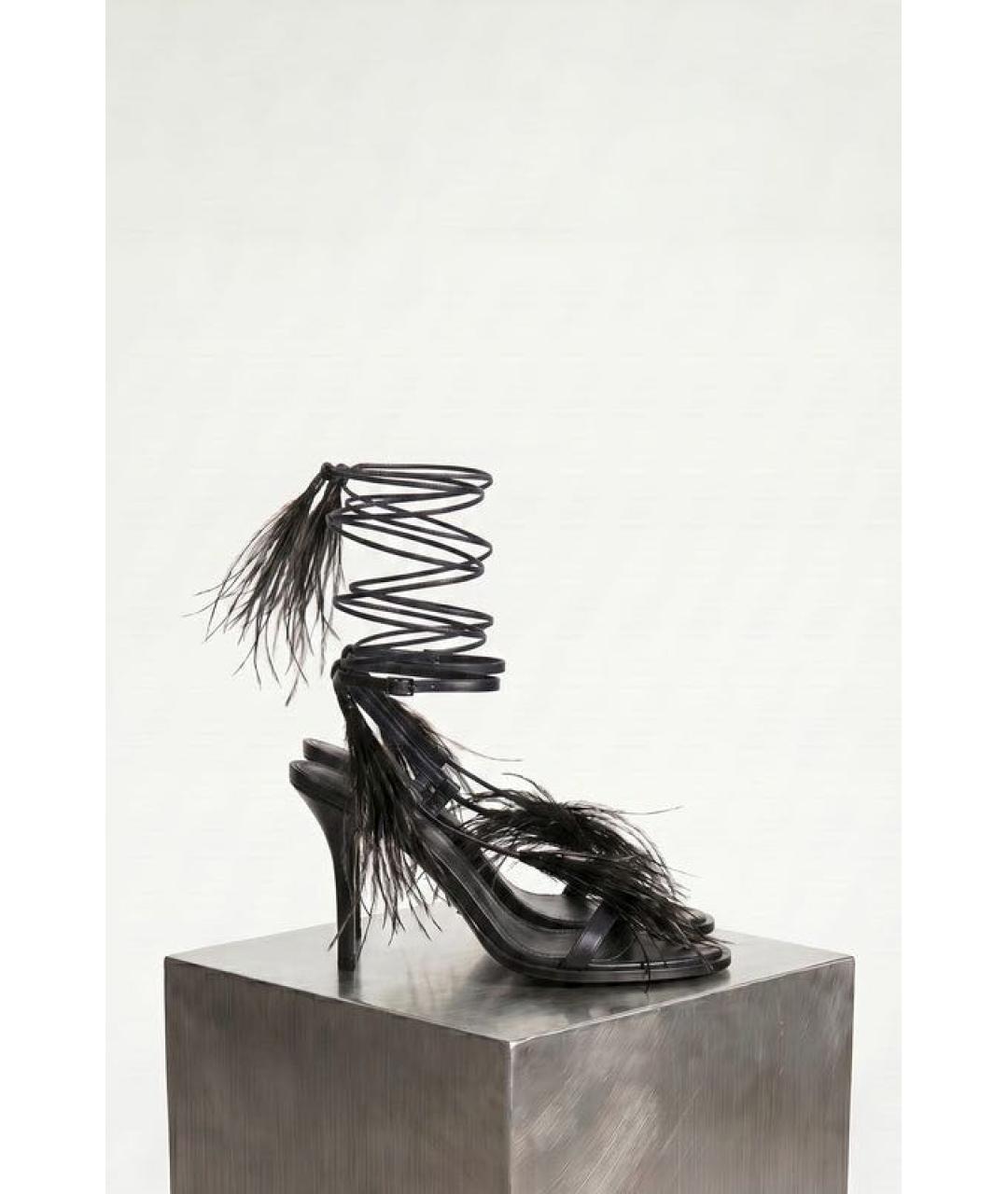 ANN DEMEULEMEESTER Черные кожаные босоножки, фото 4