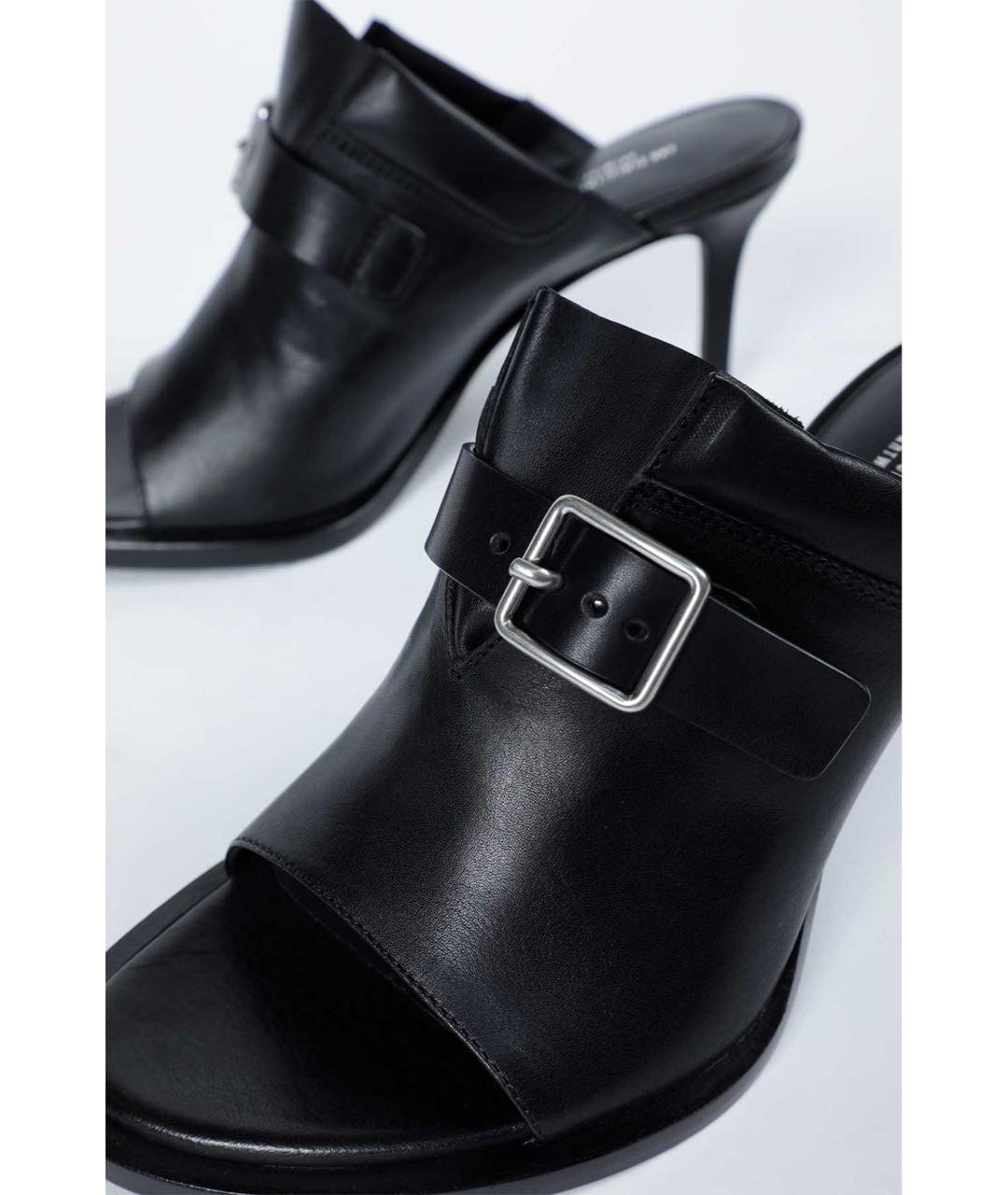 ANN DEMEULEMEESTER Черные кожаные мюли, фото 4
