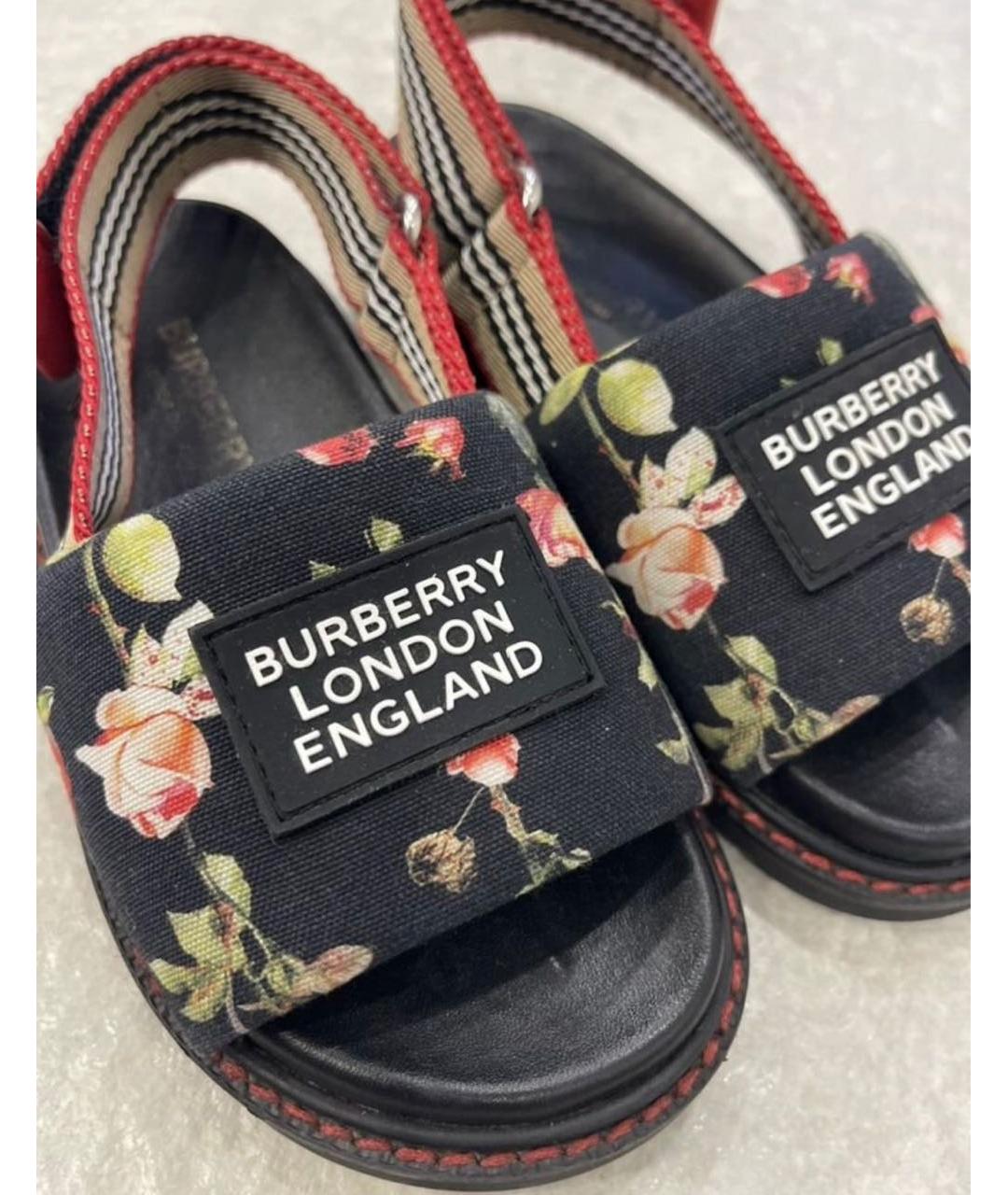 BURBERRY Черные текстильные сандалии и шлепанцы, фото 4