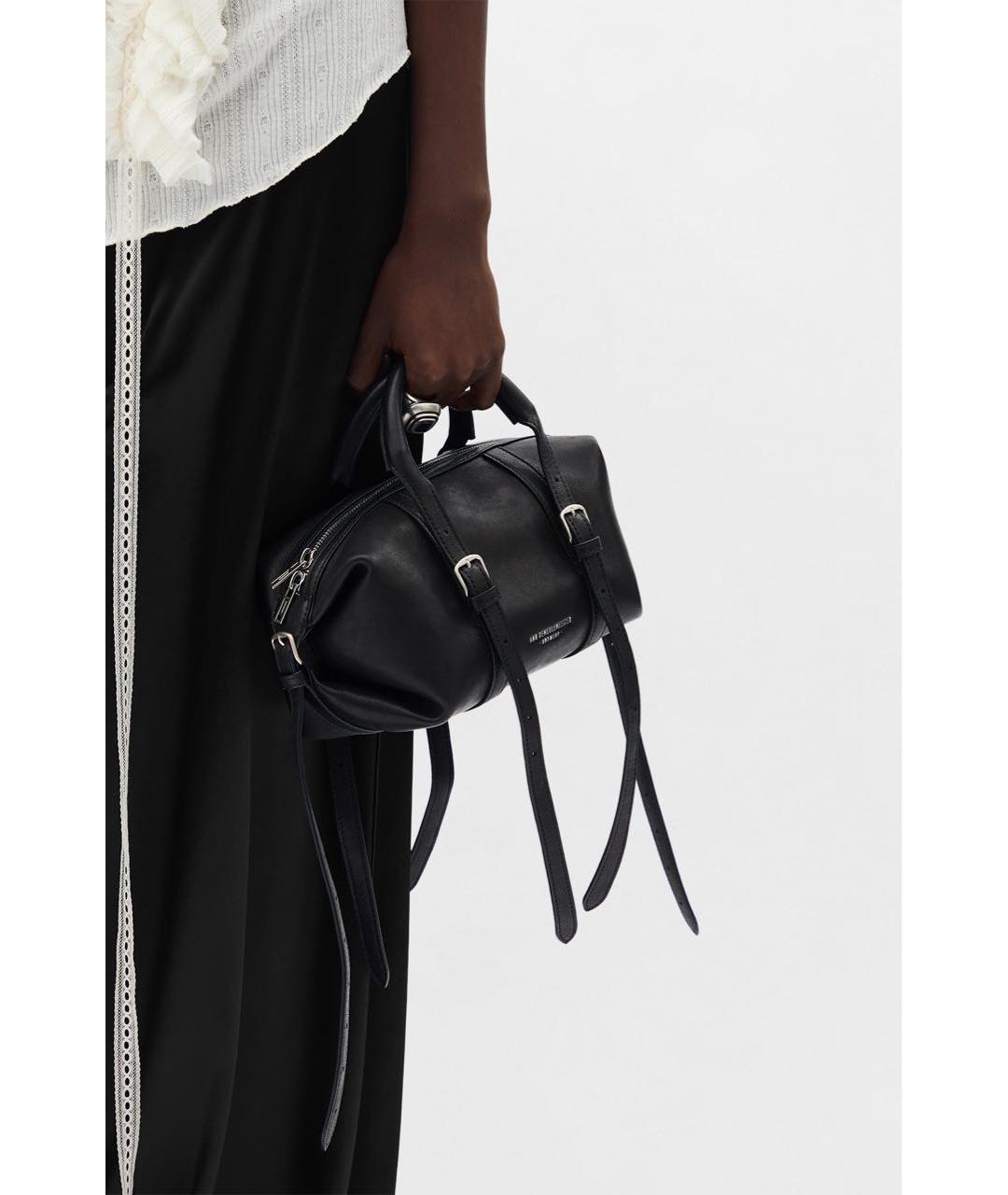 ANN DEMEULEMEESTER Черная кожаная сумка с короткими ручками, фото 5