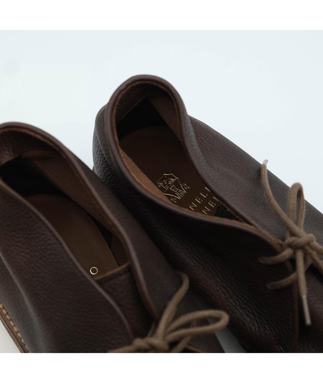 BRUNELLO CUCINELLI Коричневые кожаные низкие ботинки, фото 6
