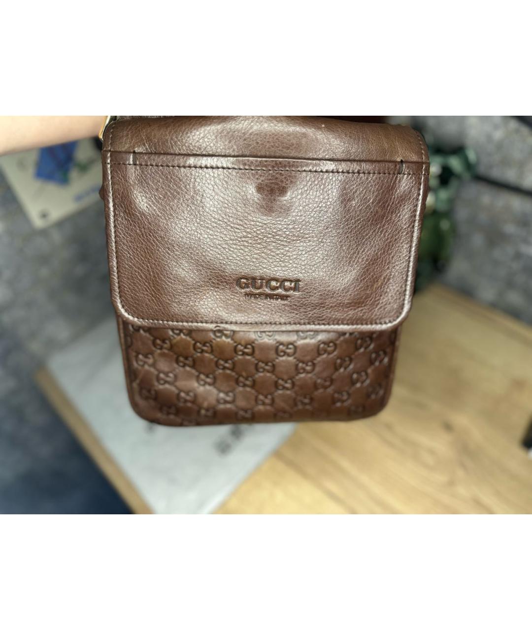 GUCCI Коричневая кожаная сумка на плечо, фото 2