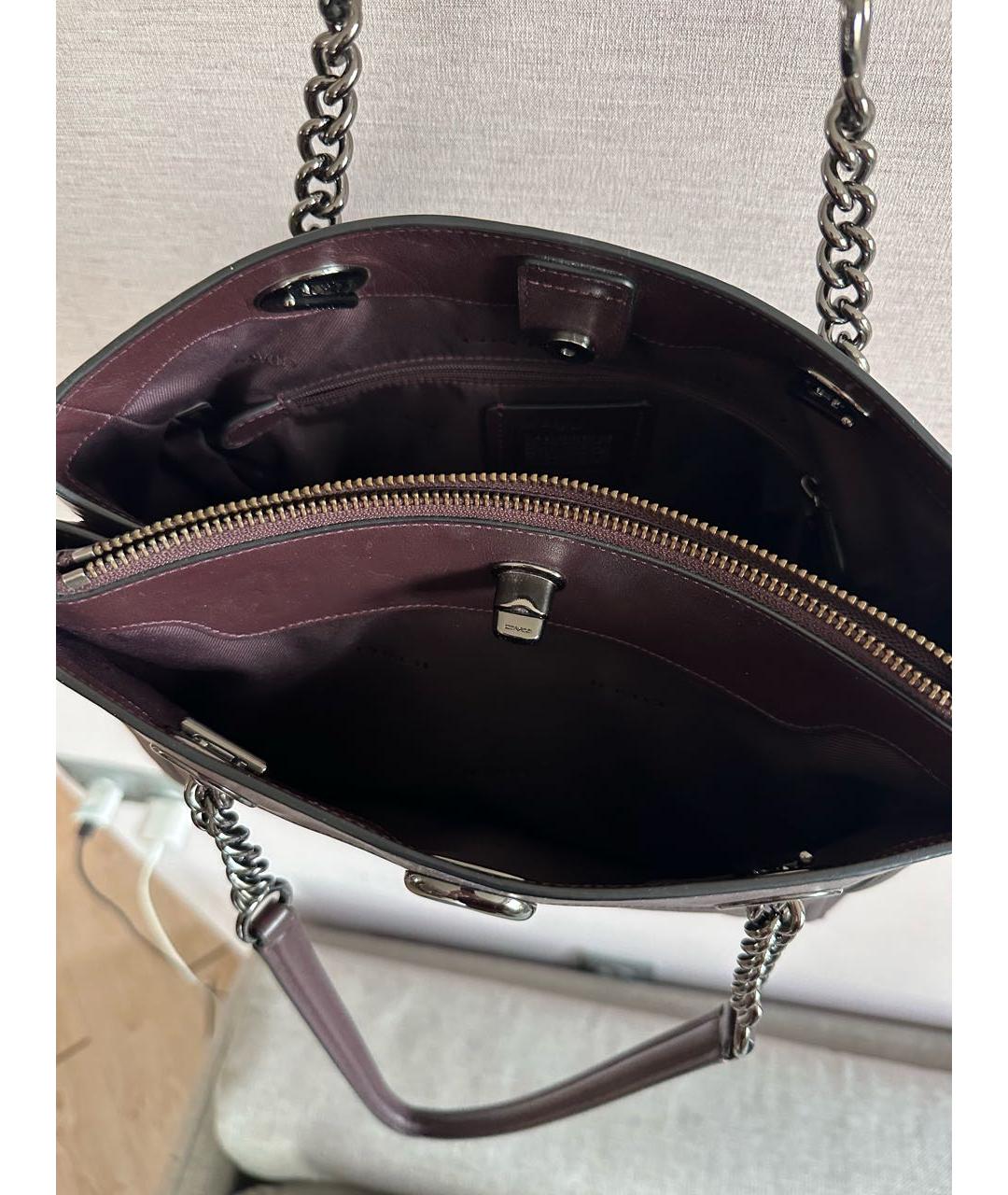 COACH Бордовая кожаная сумка тоут, фото 3