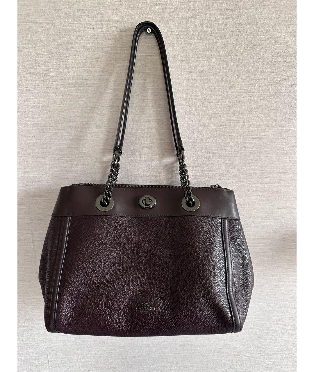 COACH Бордовая кожаная сумка тоут, фото 8