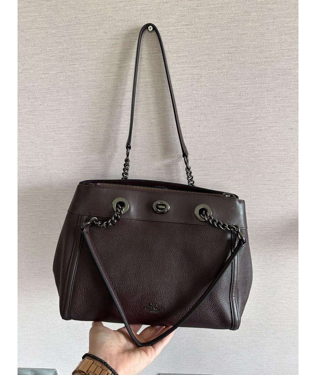 COACH Бордовая кожаная сумка тоут, фото 7