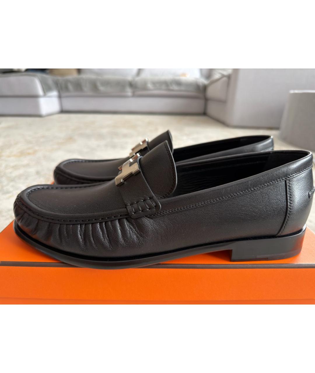 HERMES Черные кожаные лоферы, фото 8