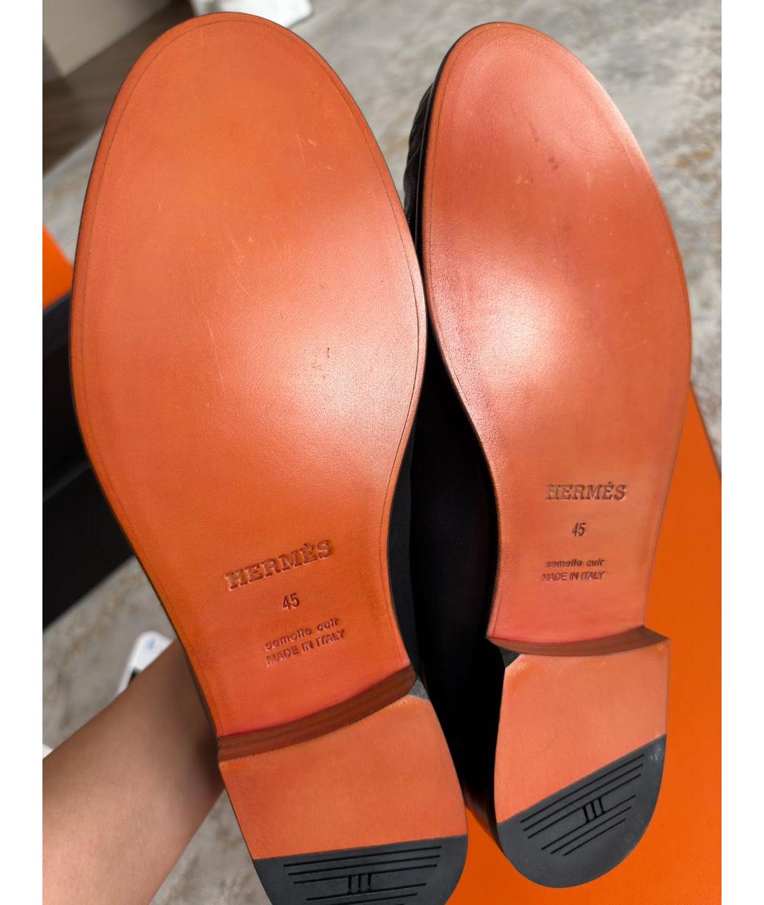 HERMES Черные кожаные лоферы, фото 6