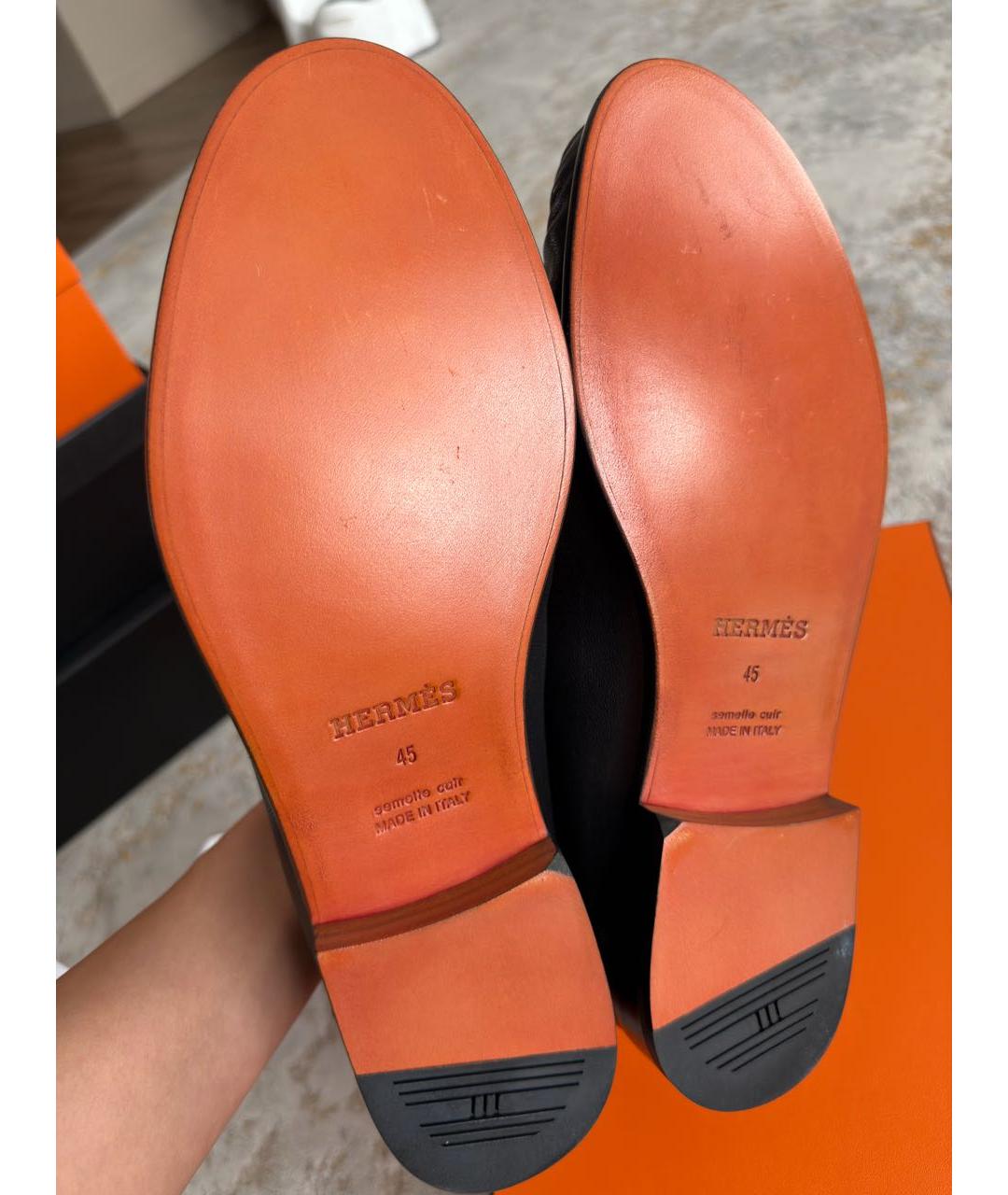 HERMES Черные кожаные лоферы, фото 5