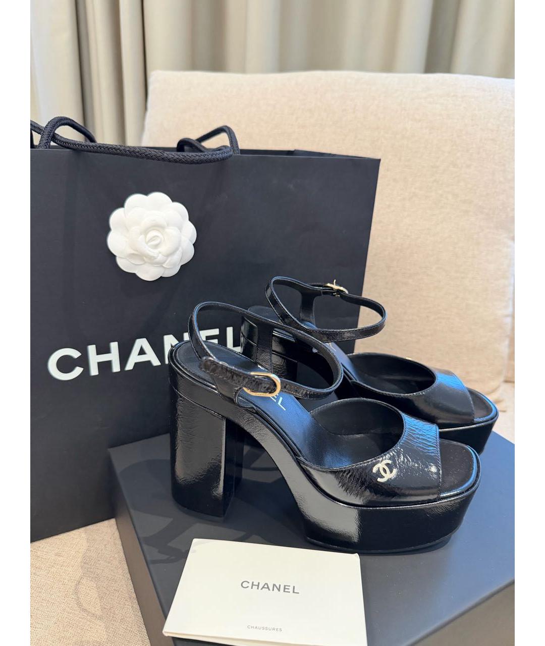 CHANEL Черные кожаные босоножки, фото 4