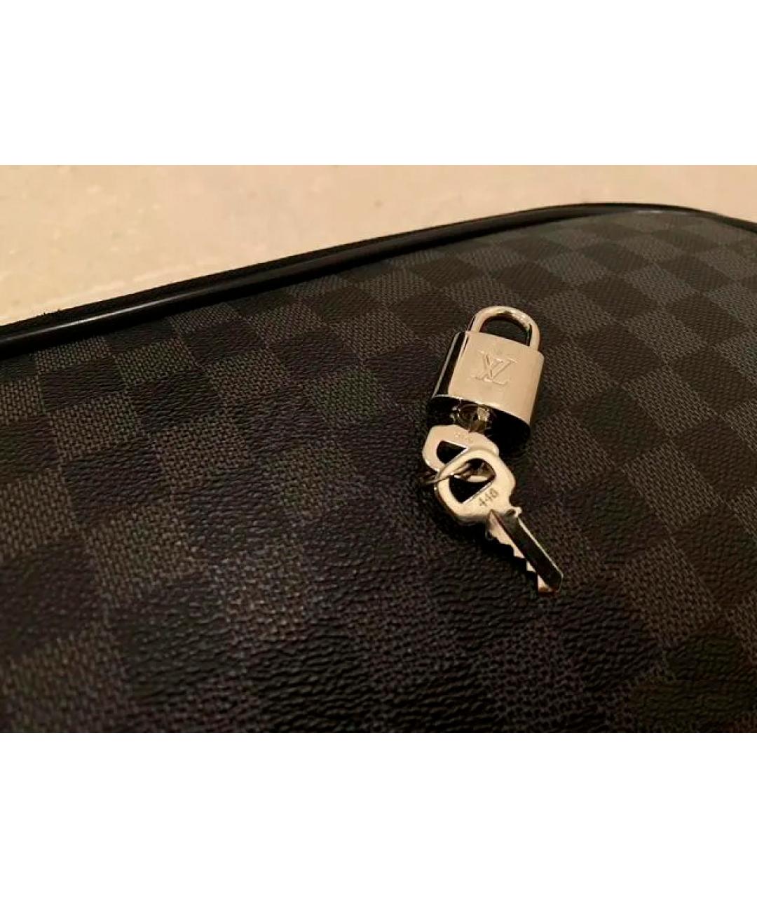 LOUIS VUITTON Черный кожаный чемодан, фото 4