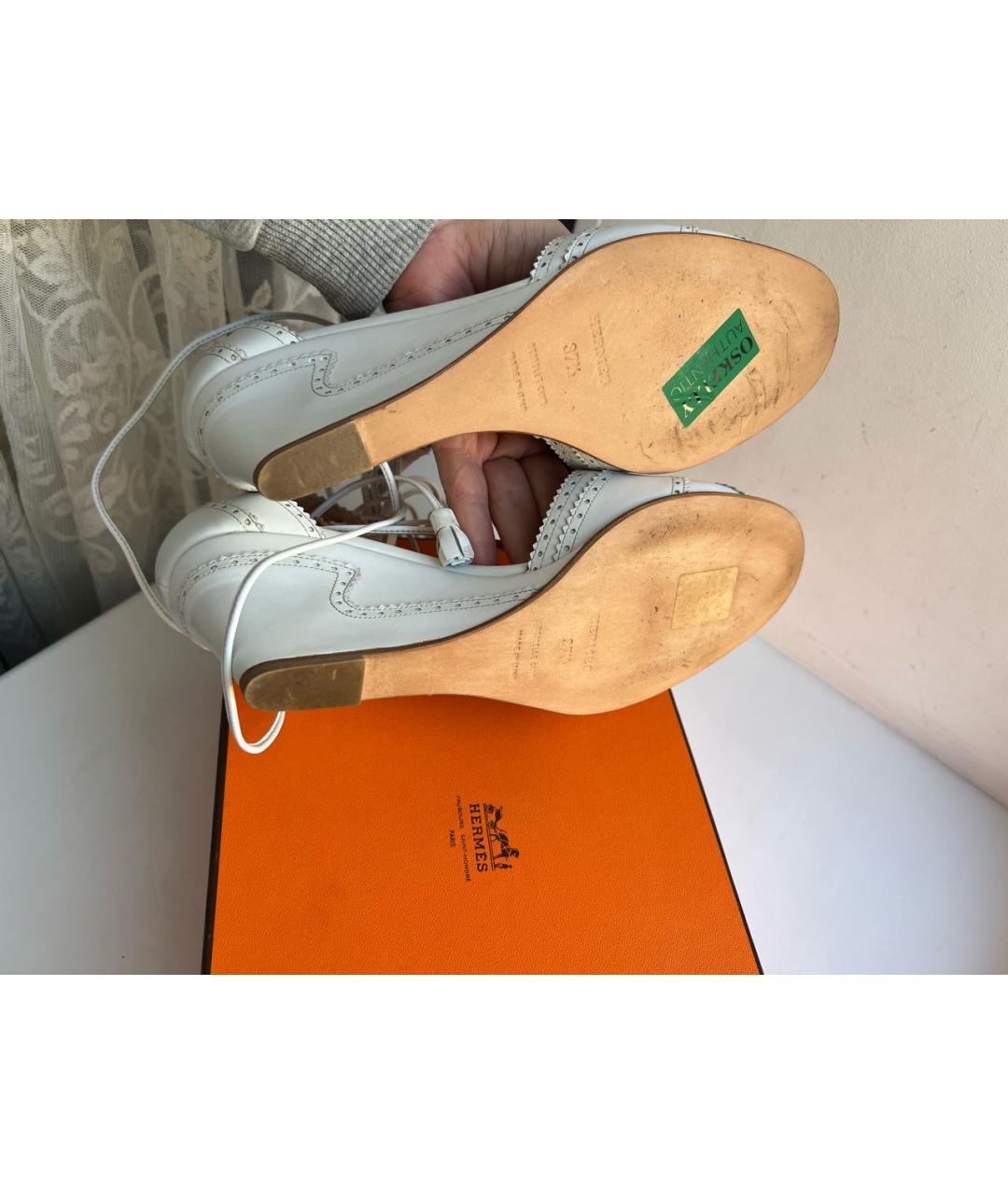 HERMES Белые кожаные босоножки, фото 6