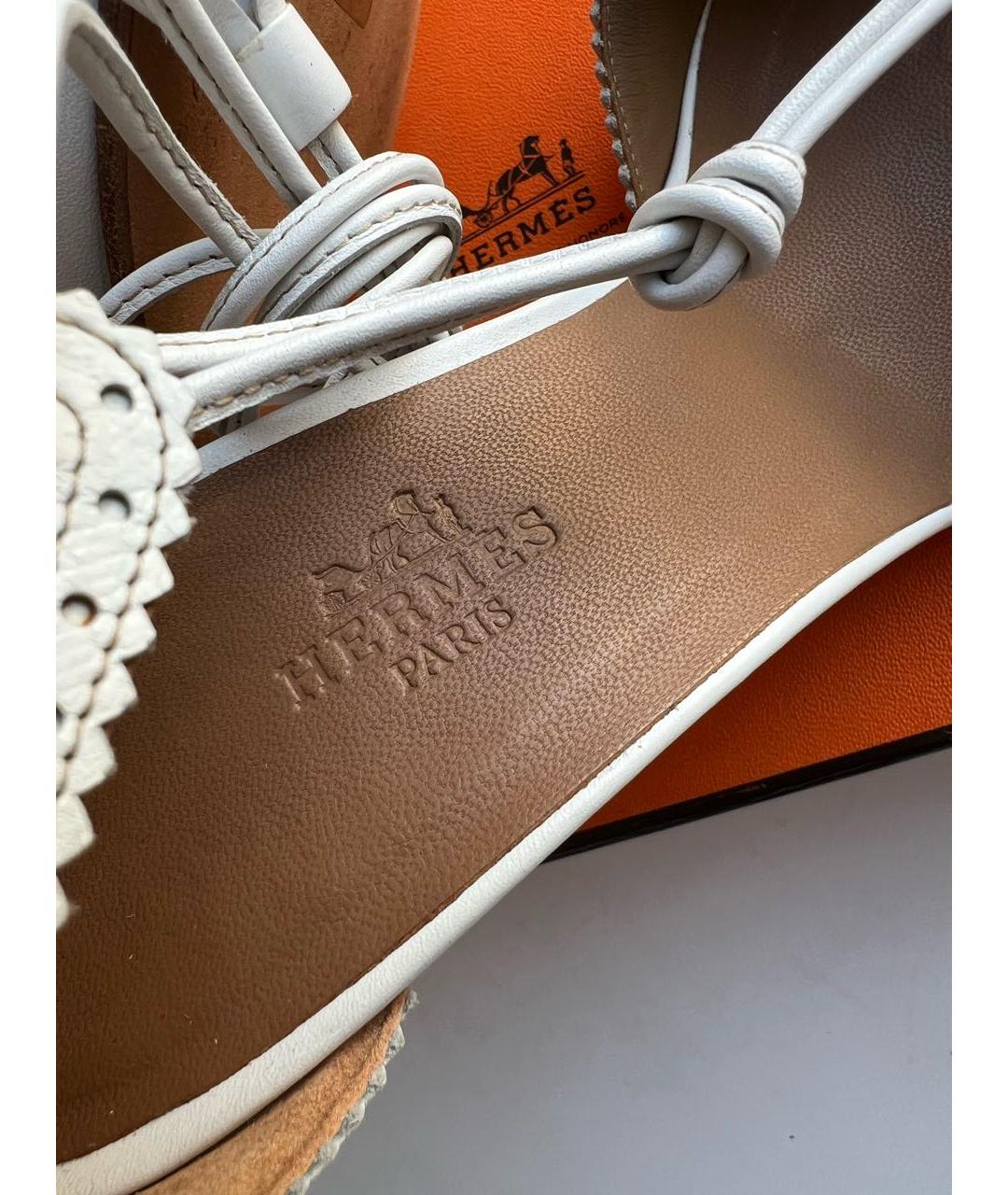 HERMES Белые кожаные босоножки, фото 3