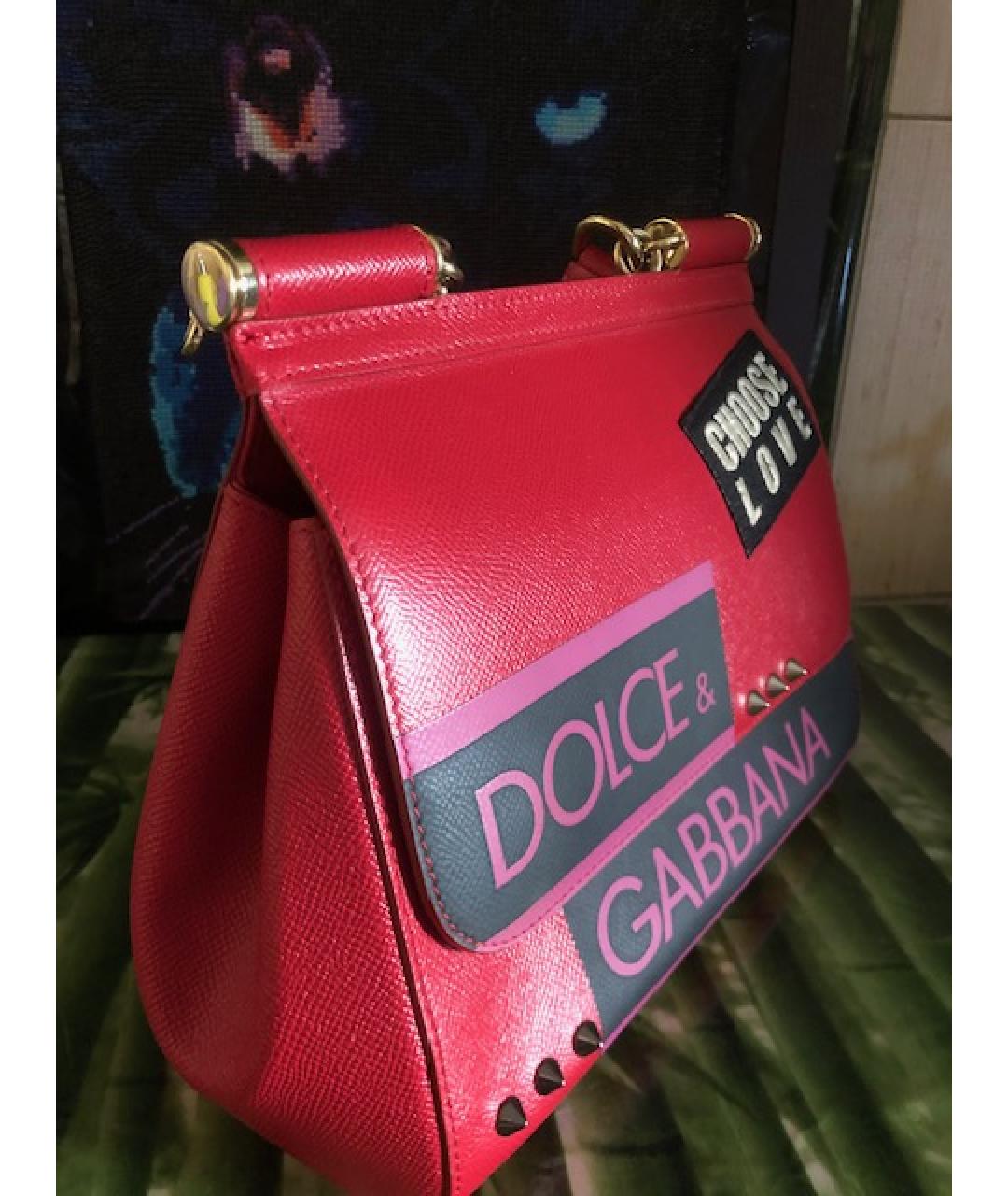 DOLCE&GABBANA Красная кожаная сумка с короткими ручками, фото 2