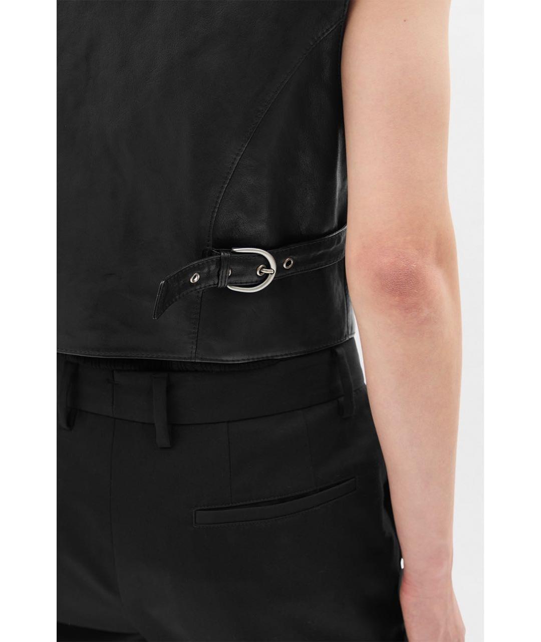 ANN DEMEULEMEESTER Черный кожаный жилет, фото 6
