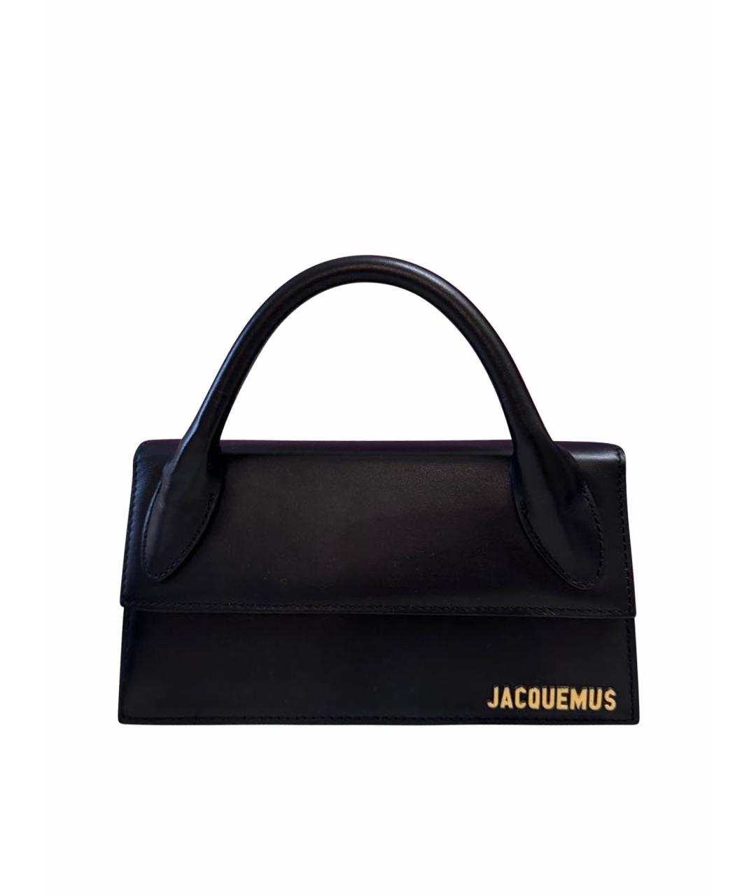 JACQUEMUS Черная кожаная сумка с короткими ручками, фото 1