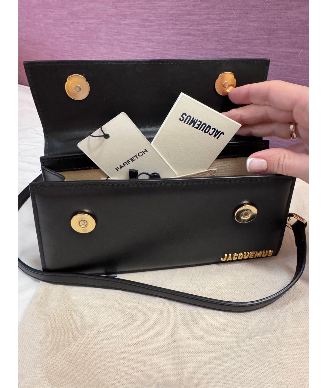 JACQUEMUS Черная кожаная сумка с короткими ручками, фото 5