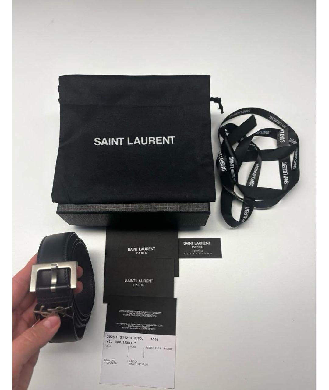 SAINT LAURENT Черный кожаный ремень, фото 5