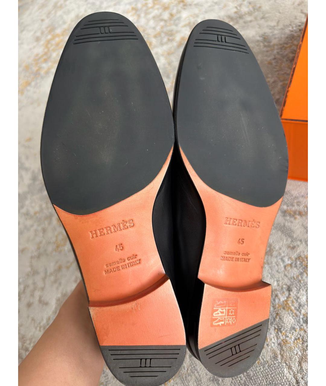 HERMES Черные кожаные лоферы, фото 8