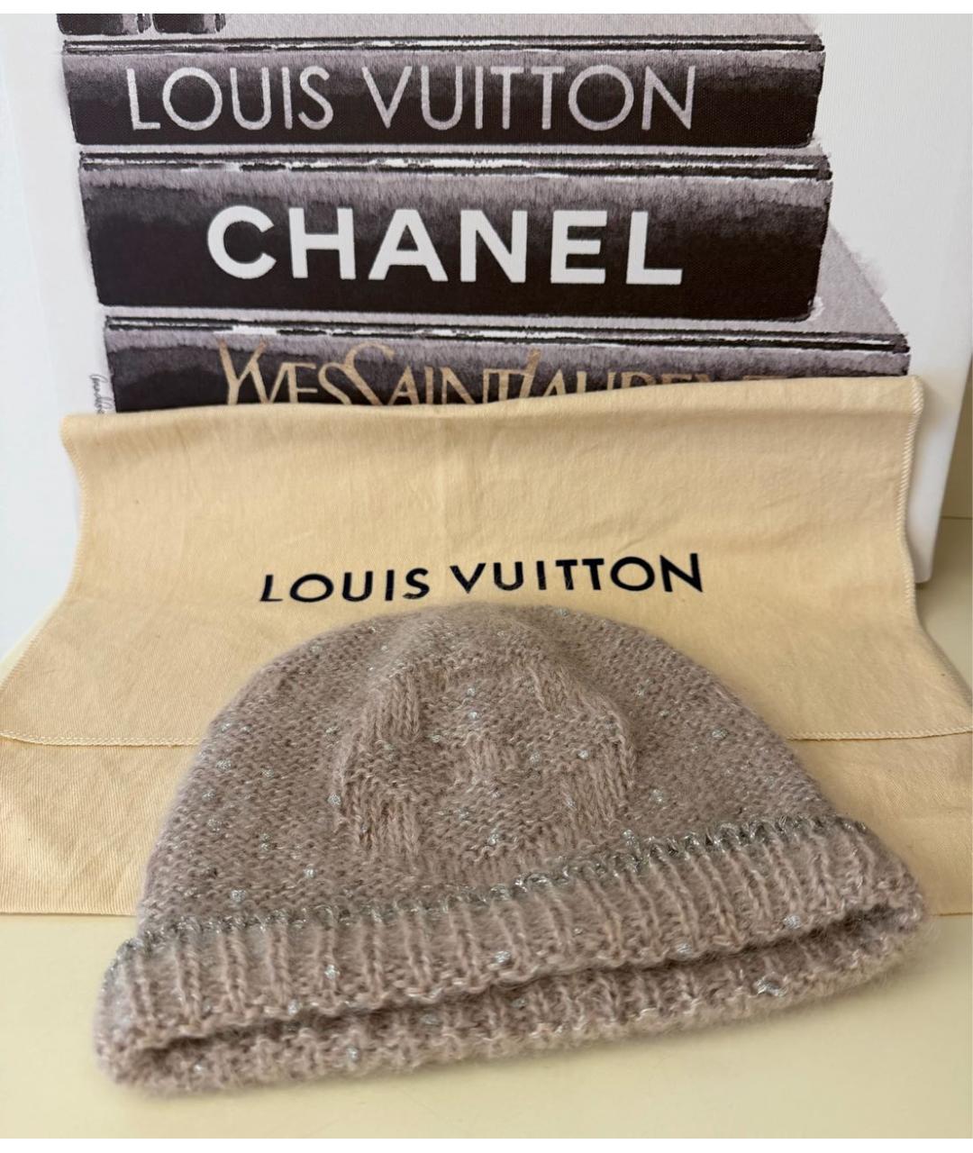 LOUIS VUITTON Бежевая шерстяная шапка, фото 6