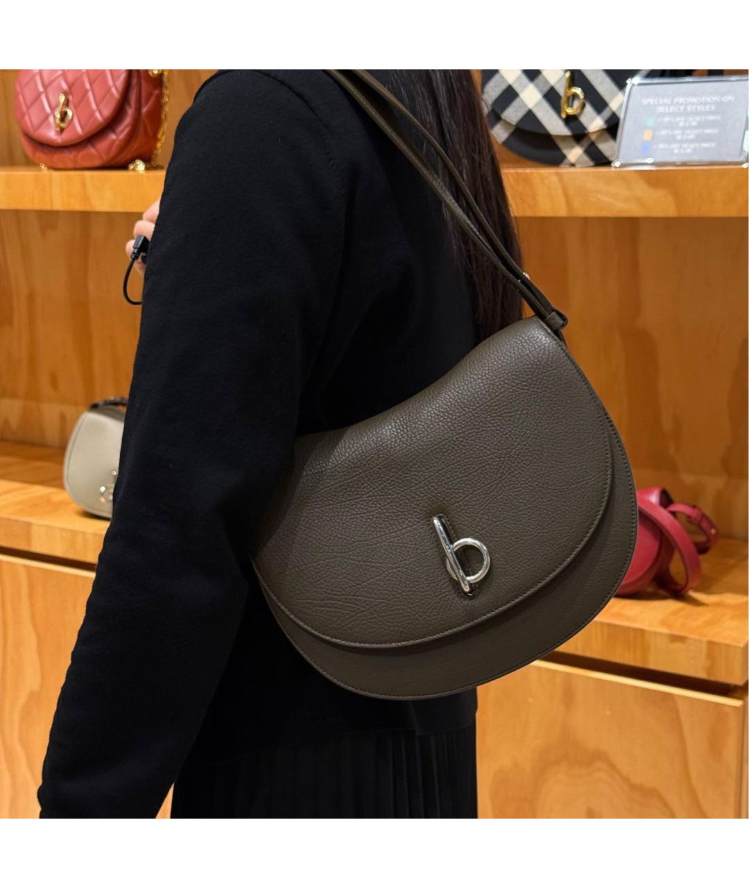 BURBERRY Хаки кожаная сумка через плечо, фото 3